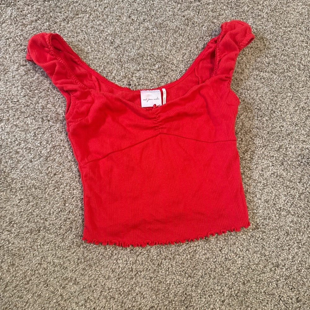 Urban Outfitters Red Ruffle Strap Scoop Crop Top
